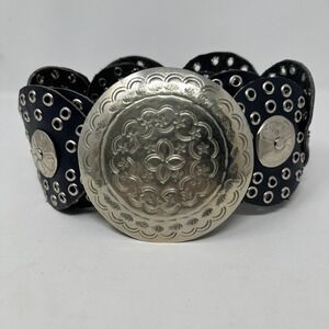 Vintage Morocco Western Concho Wide Leather Belt Womens Black Silver One Size